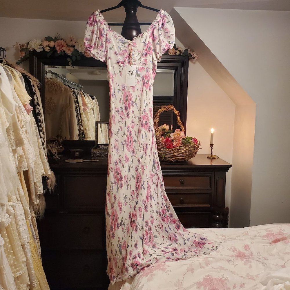 NWT LoveShackFancy Silk Madara Dress Trellis Cream Small